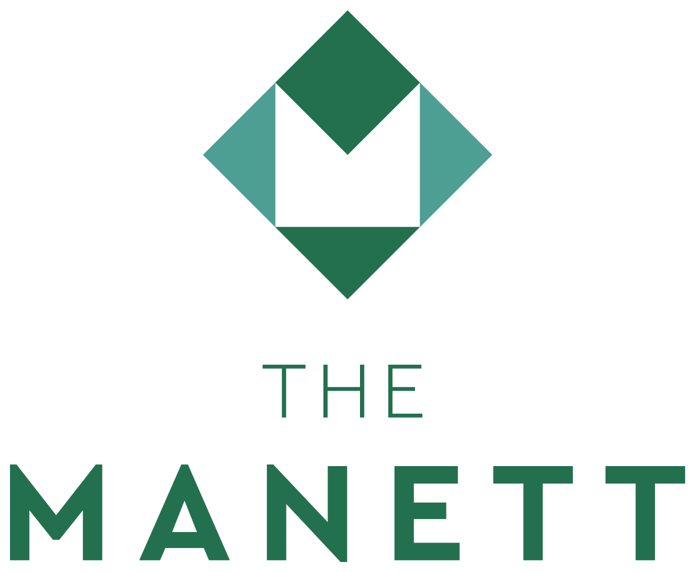A logo with a green diamond shape and the words "THE MANETT" in white.